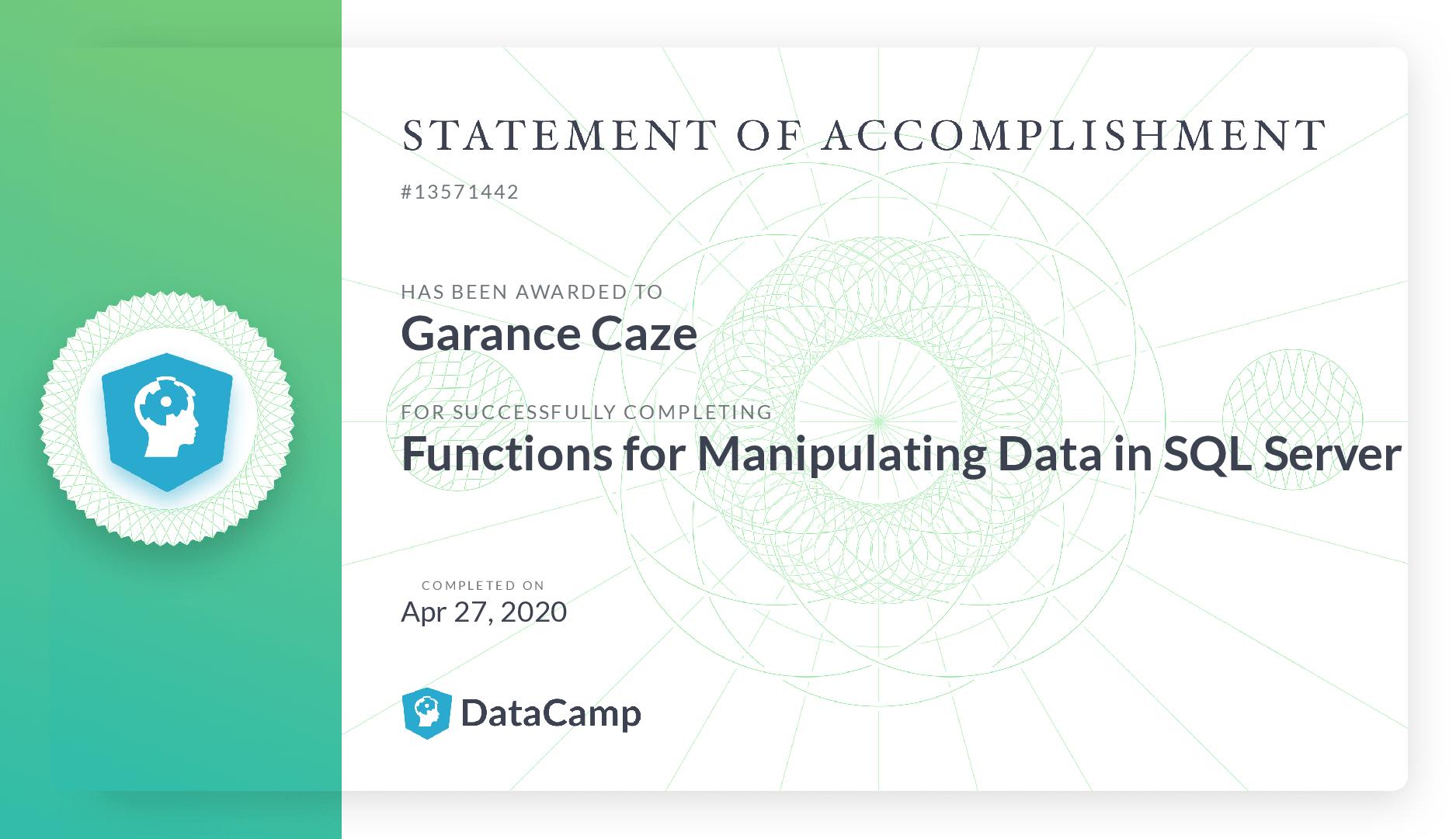 Functions for manipulating data in SQL server