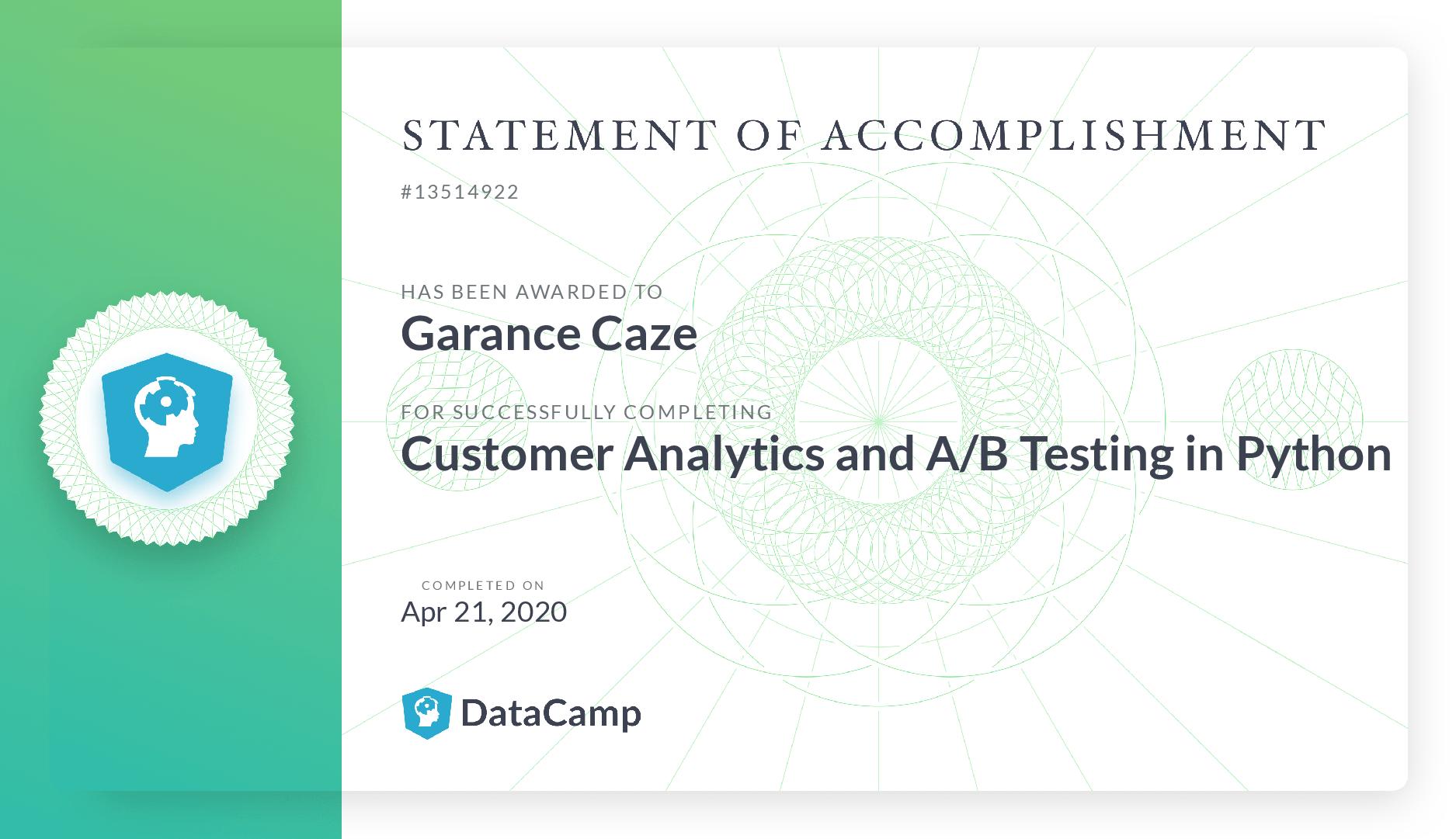 Customer Analitics and A/B testing in Python